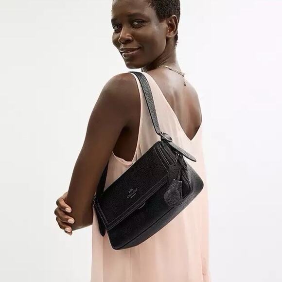 NWT Coach Etta Small Flap Shoulder Bag CCV64 Black Soft pebble leather - Picture 11 of 12